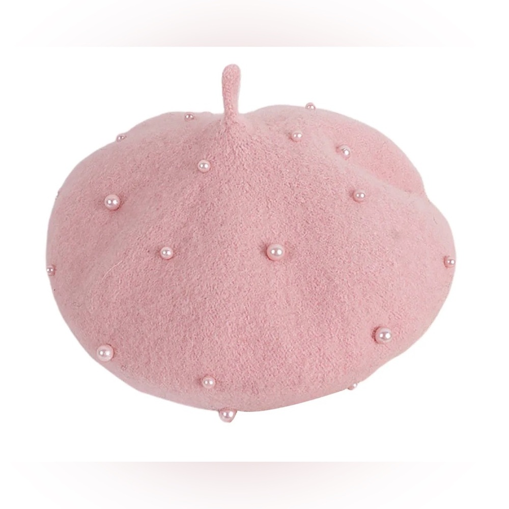 Baby Girl Pink Beret with Pearl Accents